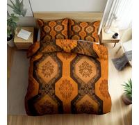 Srigzcaly Housse de Couette 90x190 cm Vintage Hexagone Imprimé Parure de Lit 1 Personnes, Adultes Jaune Microfibre Ensemble de Literie - avec Fermeture Éclair et 2 Taies d'oreiller 65x65 cm