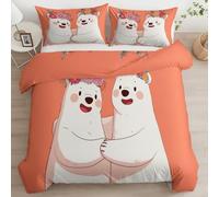 Srigzcaly Housse de Couette Ours Blanc Couronne de Fleurs 90x190cm + 2 Taie d'oreiller 65x65cm, Orange Réversible Parure de lit 1 Personnes - Enfants Sets de Housse Couette en Respirante Microfibre