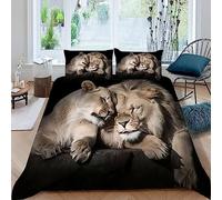 Srigzcaly Lavable en Machine Ensemble de Literie Motif de Lion Animal Housse de Couette 200x200 cm Microfibre parures de lit Douce Idéal pour Adultes et Adolescents