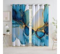 Srigzcaly Lot de 2 Rideaux Occultant Aquarelle Abstraite Marbre Rideaux Thermique Isolant Anti Froid Polyester 90% Occultant à Oeillets pour Chambre Salon Cuisine Décoration 75 X 166 cm (LxH), Bleu