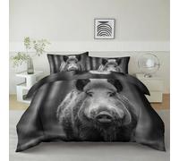 Srigzcaly Parure de Lit 260 x 240 cm HD Forêt Animal Sanglier Photo Housse de Couette 2 Personnes, Noir Blanc Réversible Parure de Lit en Microfibre Confortable + 2 Taies d'oreillers 65x65cm
