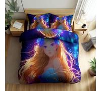 Srigzcaly Parure de Lit 90 x 190 cm Anime Blonde Fille Rêve Housse de Couette 1 Personnes, Multicolore Réversible Parure de Lit en Microfibre Confortable + 2 Taies d'oreillers 65x65cm