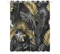 Srigzcaly Rideaux Occultant Plantes Tropicales en Or Noir 3D Impression Isolant Thermique Isolant phonique 90% Rideaux Occultant à Oeillets Douceur Chambre Garçon Fille 2 Panneaux 140 x 245 cm(LxH)