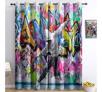 Srigzcaly Rideaux Occultants Street Art Graffitis Hip-Hop Oeillets Polyester Anti-Décoloration pour Chambre à Coucher, Salon et Chambre d'enfant Coloré 2 Panneaux 117 x 229 cm (LxH)
