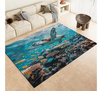 Srigzcaly Tapis 80x150cm Tapis Doux Antidérapant, Tortues Marines du Monde Marin Tapis Descente de Lit Lavable Bleu Rectangulaire Décoration 3D Tapis pour Chambre à Coucher, Chambre d'enfant, Salon