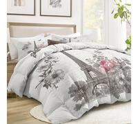 Srigzcaly Tour Eiffel Architecture Classique Couette 135 x 200 cm, Couette Réversible Couverture Respirante et Super Douce pour 4 Saisons avec 2 Taies d'oreiller - pour lit 1 Personnes - Gris Clair