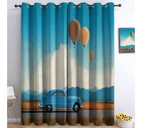 Srigzcaly Voiture Vintage Montgolfière Rideau Occultant - Rideaux Thermique Isolant Anti Froid Anti UV 2 Pièces 140 X 245 cm (LxH) Bleu Tenture Opaque à Oeillets pour Chambre Salon Cuisine Decoration