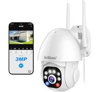 SRIHOME 3MP Caméra de sécurité FHD avec Une Vision Nocturne en Couleur, Alarme sonore et Lumineuse, IP66 Waterproof, Audio à 2 Voies, Stockage Local de Carte TF