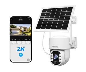 SRIHOME 4MP WiFi PTZ caméra de Surveillance, Alimentation Solaire et Batterie, Décision PIR, Vision des Couleurs de Nuit, Audio à 2 Voies, Utilisation Extérieure