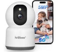 SRIHOME Caméra de Surveillance 5MP 2.4GHz/5GHz WiFi, Détection de Mouvement Humain