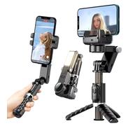 SRIKEKL Stabilisateur de cardan pour smartphone, perche à selfie à 2 axes avec trépied et lumière LED, rotation à 360° avec télécommande pour Android et iPhone, idéal pour le vlogging, YouTube, TikTok