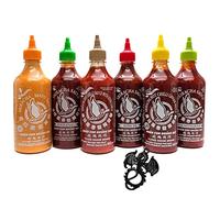 Sriracha Lot de 6 sauces au piment chaud de différentes variétés 6 x 455 ml de sauce piment avec pendentif dragon esnado