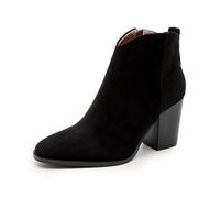 SRIWTDX Bottines pour Femmes en Daim à Bout Pointu et à Talons Hauts | Bottes courtes à talons épais de 8 cm, chaussures d'automne, bottines de cow-girl occidentales avec fermeture éclair latérale