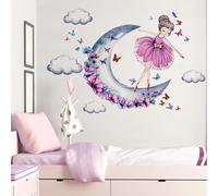 SRIZIAN Ballet Fille Stickers Muraux Papillons Lune Nuages Stickers Muraux Violets Pour Filles Chambre Bébé Chambre Enfants Chambre Murale Décor Mural