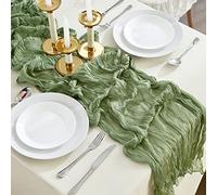 SRIZIAN Vert Sauge Chemins de Table en étamine de 10 Pieds de Large, chemins de Table en Gaze, chemins de Table bohème pour fête Nuptiale, Mariage, fête d'anniversaire, décorations de Table