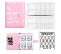 SRJQXH Classeur Budget A5, Cuir Enveloppe Budget Francais, Rose Classeur Enveloppe Budget, avec 25 Feuilles de Film Cartonné à Quatre Fentes et 100 Jours de Papier Cartonné, pour Maison, L'école