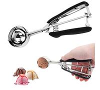 SRJQXH Cuillère à Glace 5 cm en Acier Inoxydable - Doseur à Glace avec Déclencheur et Poignée à Poussoir - Adapté aux Glaces, Boules de Melon, Purée, Pâte, Gâteau