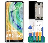 SRJTEK Écran TFT pour Samsung Galaxy A52 4G Écran de Remplacement pour Samsung A52 A525 Écran LCD Tactile SM-A525F Kit de réparation du numériseur (avec Cadre, Noir, Pas d'empreinte Digitale)