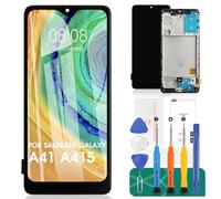 SRJTEK Kit de réparation d'écran LCD Tactile pour Samsung Galaxy A41 Noir avec Cadre, sans Reconnaissance d'empreintes digitales