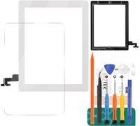 SRJTEK Remplacement D'écran pour IPad 2 A1395 A1396 A1397 Kits D'assemblage De Verre pour Numériseur D'écran Tactile?Bouton Accueil+Support Cameral+adhésif Pré-installé+Cadre Central (Blanc)