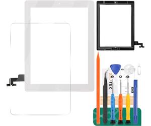 SRJTEK Remplacement D'écran pour IPad 2 A1395 A1396 A1397 Kits D'assemblage De Verre pour Numériseur D'écran Tactile?Bouton Accueil+Support Cameral+adhésif Pré-installé+Cadre Central (Blanc)