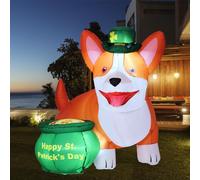 SRKLH Décoration de cour gonflable Corgi de 1,8 m pour la Saint-Patrick avec pièce dorée - Décoration d'extérieur avec lumières LED lumineuses pour fête de vacances, jardin, pelouse