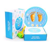 Srliya Baby Hand and Foot Imprimer Kit, Argile Sûre avec Autocollants Numériques pour Cadeaux de Bricolage et Décoration Nouveau-née, Autocollant Numéro, Rouleau, Pinceau en or, (Boîte bleue)