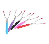 Srliya Bâtonnets à Rôtir Télescopiques, Rétractés, en Acier Inoxydable, avec Poignée en Caoutchouc, 5 Pièces, Brochettes de Guimauve pour Barbecue, Fourchettes de Camping, Outil I