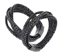 Srliya Bracelet en Cuir tressé de 2pcs, Bouton Magnétique, Bijoux de Bricolage Fait à la Main pour Travailler, Voyager, Fêtes, PU, Alliage de Zinc (Boucle en Alliage Noir + Noir)