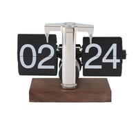 Srliya - Horloge de Bureau à Bascule Mécanique Automatique, Base en Bois 24H, en Acier Inoxydable, Horloge de Table Numérique Rétro Vintage pour Le Bureau et la Maison