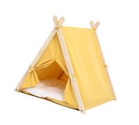 Srliya Pet Cat Dog House, Tente de Chat à Chiot Multifonctionnel, Conception Unique pour la Circulation de L'air Frais, Bois Durable Confortable, Matériau en Tissu, adapté à la Maison (Jaune Chaud)