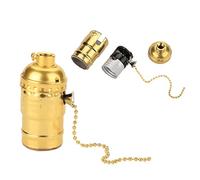 Srliya Remplacement de Douille de Lampe, Douille de Lumière Vintage en Aluminium E27 avec Chaîne de Traction Support D'éclairage de Lampe de Bureau Base à Vis (Or)