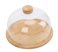 Srliya Support de Gâteau en Bois de 11 Pouces avec Couvercle de Dôme en Verre Recouverte de Plateau de Service Rond Plateau pour les Tartes aux Fruits du Fromage Déserts (Transparent)