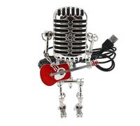 Srliya Vintage Microphone Guitare Robot Lampe de Table en Aluminium Rétro Métal Robot Veilleuse pour Chambre Bureau Décor à la Maison (Rouge)