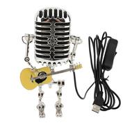 Srliya Vintage Microphone Guitare Robot Lampe de Table en Aluminium Rétro Métal Robot Veilleuse pour Chambre Bureau Décor à la Maison (Jaune)