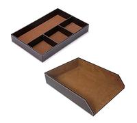 SRMAN Lot de 2 organiseurs de tiroir de bureau à 4 emplacements avec bac à courrier en cuir synthétique Marron Simple couche