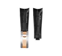 Srndsydak Bracelet de montre en cuir de veau for hommes, Compatible avec Rolex Black Water Ghost Gmt Submariner Daytona Arc, 20mm(Black-Silver Rose gold)