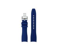 Srndsydak Bracelet de montre en Silicone à extrémité incurvée de 22mm Compatible avec Mido Multifort TV M049.526(Blue silver Folding)