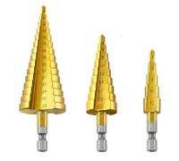 SROUPSUTKK Foret étagé HSS 3-12/4-12/4-20/4-32 mm, tige hexagonale plaquée titane, rainure droite, foret pagode, ensemble d'accessoires for outils de perçage foret(4-12 4-20 4-32)