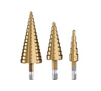 SROUPSUTKK Foret étagé pagode cannelé droit HSS 3 pièces, sac en tissu, jeu de forets for tige hexagonale, alésoir revêtu titane, bois, métal, trou foret(6542 4-12mm spiral)