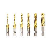 SROUPSUTKK Forets for vis M3-M10, tarauds HSS, fraises, ébavureurs, mèches combinées métriques, forets composés en acier foret(Gold 6pcs Set)