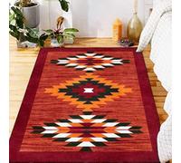 SRTJURFG Tapis d’Entrée 130x200 cm Lavable Antidérapant Moderne pour Chambre et Salon Style Ethnique géométrique Rouge Noir