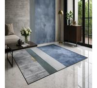 SRTJURFG Tapis Grand Salon 160x230 cm Antidérapant Moelleux Lavable Décoratif pour Chambre Modern Geometric Gray Blue Gold