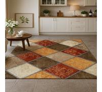 SRTJURFG Tapis Grand Salon 160x230 cm Antidérapant Moelleux Lavable Décoratif pour Chambre Vintage Traditionnel Rouge Orange Beige Marron