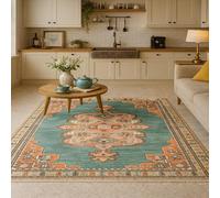 SRTJURFG Tapis Grand Salon 200x250 cm Antidérapant Doux Décoratif pour Salle à Manger Cuisine Chambre Traditional Geometric Green Orange Beige White Brown