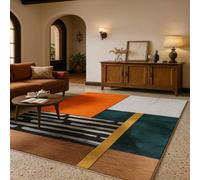 SRTJURFG Tapis Grande Salon 160x280 cm Lavable Antidérapant Moelleux Décoratif pour Chambre Abstrait Moderne Orange Bleu Blanc Noir Or Marron