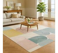 SRTJURFG Tapis Salon 140x200 cm Rectangulaire Lavable Antidérapant Moelleux pour Bureau Chambre Modern Geometric Abstract Pink Yellow White Blue Green