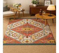 SRTJURFG Tapis Salon 140x200 cm Rectangulaire Lavable Antidérapant Moelleux pour Bureau Chambre Traditional Geometric Red Yellow Blue Beige