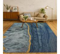 SRTJURFG Tapis Salon 200x290 cm Grande Surface Antidérapant Moelleux pour Chambre Cuisine Salle à Manger Abstrait Moderne Bleu Gris Or