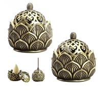 SRTSTR 2 Pièces Bruleur Encens Lotus Brûleur D'Encens en Métal Encensoir Vintage Porte-encens Portable Support Encens Baton Diffuseur Encens pour La Maison Bureau Salon de Thé Café (Bronze)